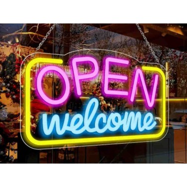 Neon LED Işıklı Open Welcome Duvar Fiyatı - Taksit Seçenekleri