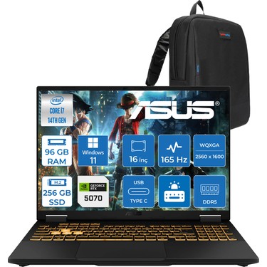Asus Tuf Gaming F16 FX608JPR 14. Nesil Intel I7-14650HX 96GB Fiyatı
