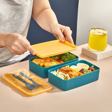 2 Katlı Ayarlanabilir Dikdörtgen Beslenme Kabı - Çatal Kaşık Fiyatı