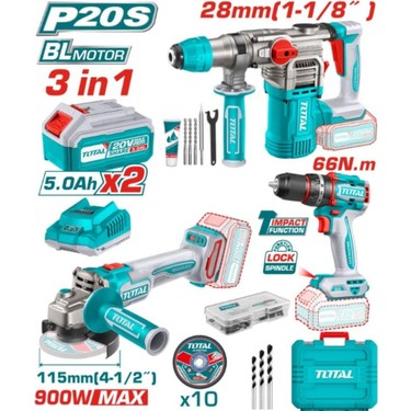 TOTAL 241183E 20V 2X5.0 AH 3LÜ AKÜLÜ SET KRICI DELİCİ MATKAP Fiyatı
