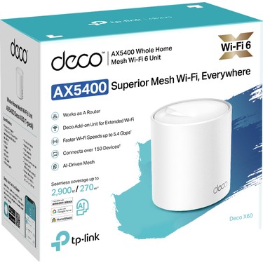 TP-Link Deco X60 (1-Pack) | Wi-Fi 6 Mesh Sistemi | AX5400 Fiyatı