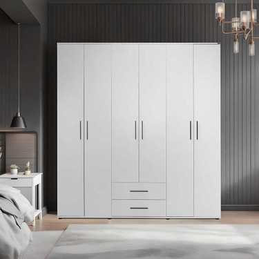 Adore White 6 Kapı 2 Çekmece Gardırop Fiyatı - Taksit Seçenekleri