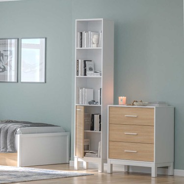 adore mobilya London 5 Raflı Kapaklı Kitaplık-Meşe-Beyaz Fiyatı