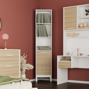 adore mobilya London 5 Raflı Kapaklı Kitaplık-Meşe-Beyaz Fiyatı