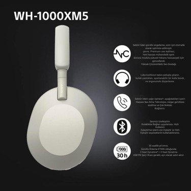 Sony WH-1000XM5 Kulak Üstü Bluetooth Kulaklık Beyaz Renkli Fiyatı