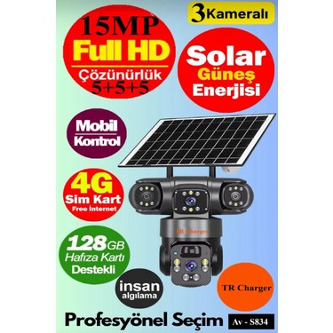 AV-S834 Full Hd 15MP 3 Kameralı 12.000 Mah Solar Panelli Sim Fiyatı