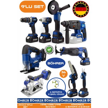 Alman 9 Makine Kombo Set BA01083M 6 Akülü 2 Şarjlı Kömürsüz Fiyatı