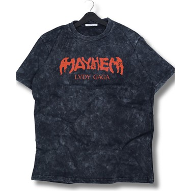 Oversize Mayhem Lady Gaga Baskılı Yıkamalı T-Shirt, Unisex Fiyatı