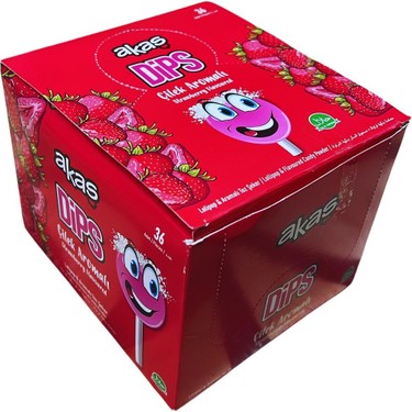 Akaş Dips Toz Şekerli Çilek Aromalı Lolipop 36 Adet Fiyatı