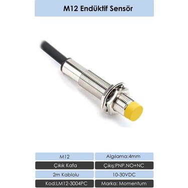Momentum M12 Endüktif Sensör 4mm Çıkık Kafa PNP NO+NC Fiyatı