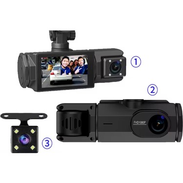 XC-422 Siyah 1080P Araç Içi 3 Kameralı LCD Ekranlı Gece Fiyatı