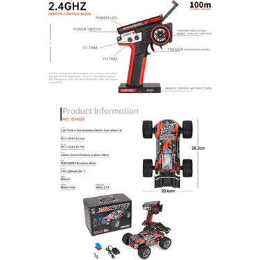 1/18 60 Km Hız Yapan Rc Araba 2.4 Ghz 4x4 LED Işıklı Full Fiyatı