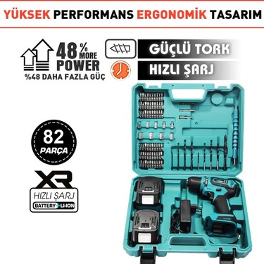 Kömürsüz 88VF Akülü Kömürsüz 82 Parça Vidalama Matkap Seti Fiyatı