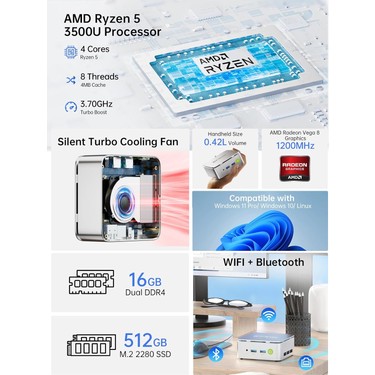 G10 Amd Ryzen 5 3500U Işlemci, 16GB Ddr4 Ram, Hdmı/dp, Fiyatı