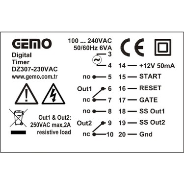 Gemo DZ307-230VAC ,72X72MM 110V..220VAC KONTAK-2A2K Fiyatı