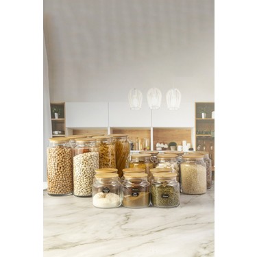 Vakumlu Ahşap Kapaklı 18 Parça Cam Kavanoz Seti 1300-800-500 Fiyatı