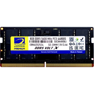 Twinmos Ddr5 8gb 5600MHZ CL46 Notebook Ram (TMD58GB5600S46) Fiyatı