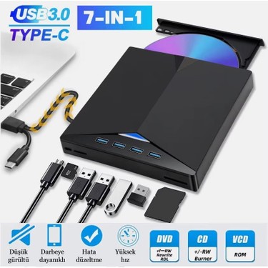 Çok Fonksiyonlu 7 In 1 USB 3.0 Type-C Harici DVD Rw CD Fiyatı