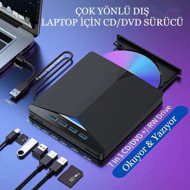 Çok Fonksiyonlu 7 In 1 USB 3.0 Type-C Harici DVD Rw CD Fiyatı