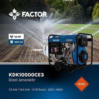 Factor KDK10000CE3 9.4 Kva Ipli Marşlı Dizel Jeneratör 380V Fiyatı