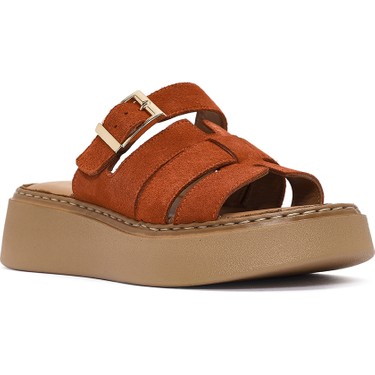 Derimod Kadın Tarçın Kalın Tabanlı Süet Deri Comfort Terlik Fiyatı