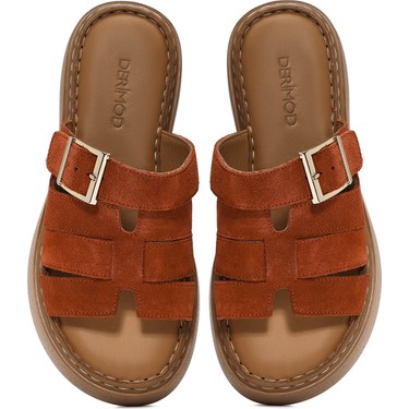 Derimod Kadın Tarçın Kalın Tabanlı Süet Deri Comfort Terlik Fiyatı