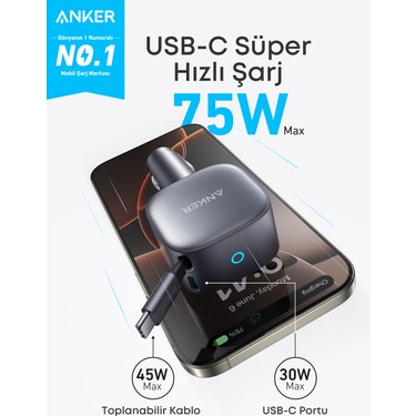 Genji　ANKER Anker Nano 75W Araç Şarj Cihazı - Ultra Kompakt - Dahili Fiyatı