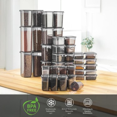 46 Parça Kare Erzak ve Bakliyat Saklama Kabıbaharat Seti Fiyatı
