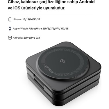 Xenon Smart Kablosuz Şarj Standı 3'ü Bir Arada Apple İphone Fiyatı