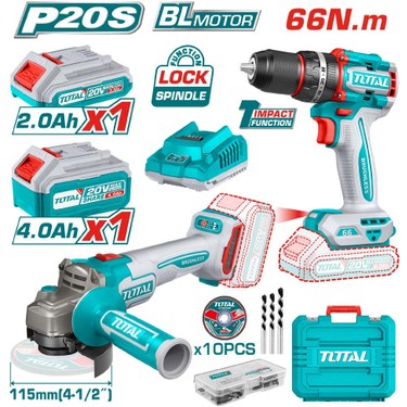 Total TCKLI20273E 2'li Set (Taşlama Makinesi ve Kömürsüz Fiyatı