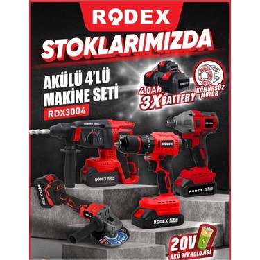 Rodex 4'lü Makine Seti 20V 3X4.0AH Li-Ion D.matkap 45NM Fiyatı