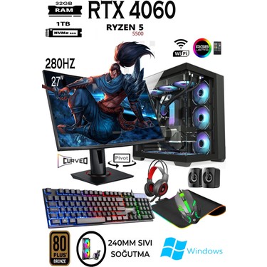 デスクトップPC Ryzen 5 5500 RAM 32GB SSD 1TB TC28 Ryzen 5 5500 32GB 1tb M.2 SSD RTX4060 8gb 27'' 280HZ Fiyatı
