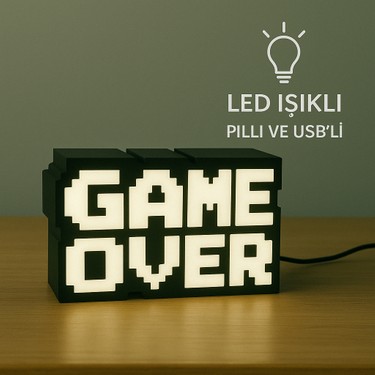 「 GAME OVER 」 LED 表示 ランプ インテリア Game Over LED Dekoratif Işıklı Masa Lambası – USB & Pilli - Fiyatı