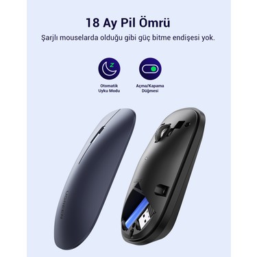 UGREEN 2.4Ghz Sessiz Tuşlu Kablosuz Optik Mouse, Siyah, Fiyatı