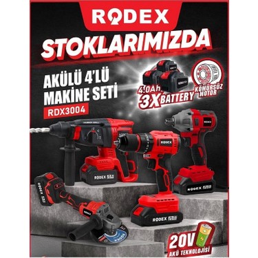 Rodex 4'lü Akülü Makine Seti 20V 2000W Güç ve Darbeli Delme Fiyatı