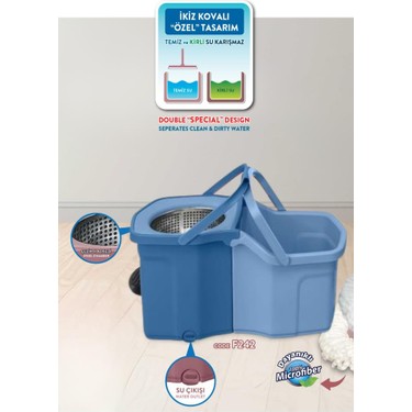 Twin Turbo Pedallı Çelik Mop Set, Temiz ve Kirli Suyu Ayıran Fiyatı