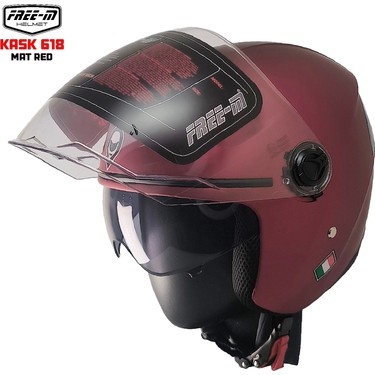 Free-M 618 Yarım Kask Mat Kırmızı(Güneş Vizörlü) Fiyatı