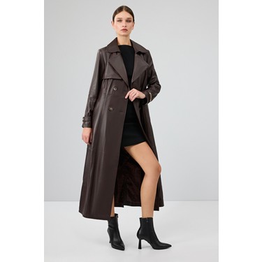 Jenny -X Kadın Kahverengi Kemer Detaylı Deri Trençkot Fiyatı