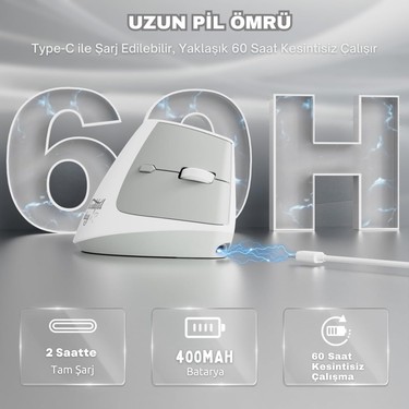I300 Kablosuz Ergonomik Dikey Mouse- 84GR-SESSIZ Tıklama- Fiyatı