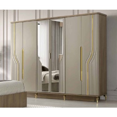 Aby Antrasit - Meşe - Gold 6 Kapılı Hazal Dolap Fiyatı