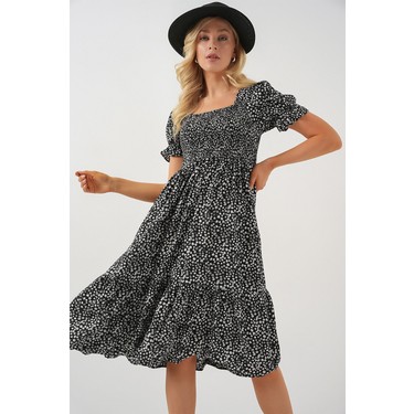 Hiccup Kadın BDART Çiçekli Kare Yaka Bağlamalı Midi Elbise Fiyatı