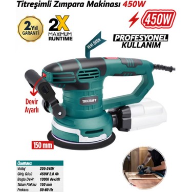 Trıcraft 450W Titreşimli Zımpara Makinesi 150MM Fiyatı
