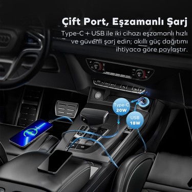 Woyax Araç Şarj Aleti Çakmaklık Type-C + USB Girişli 38W Fiyatı