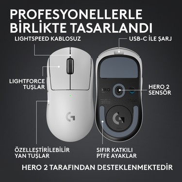 Logitech G Pro x Superlıght 2c Hafif Hero 2 Sensör 32.000 Fiyatı