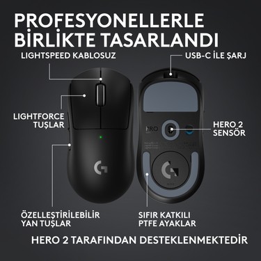 Logitech G Pro x Superlıght 2c Hafif Hero 2 Sensör 32.000 Fiyatı