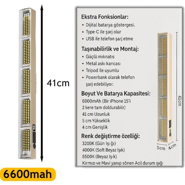 Şarjlı Kamp Lambası 12600 Lümen, 6600MAH Powerbank, 3 Renk Fiyatı