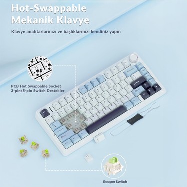 Aula F75 Mekanik Rgb Tkl Reaper Switch Kablosuz Makrolu Hot Fiyatı