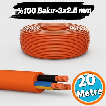 100 Bakır Çok Telli 3x2.5 mm (20 Metre) Elektrik Kablosu Fiyatı