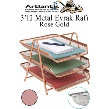 Artlantis 3'lü Metal Evrak Rafı Rose Gold 1 Paket Masa Üstü Fiyatı