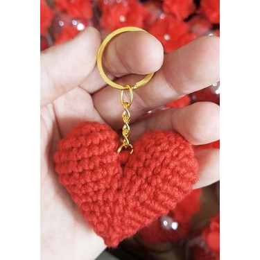10 Adet Amigurumi Kırmızı Kalp Anahtarlık Öğretmenler Fiyatı
